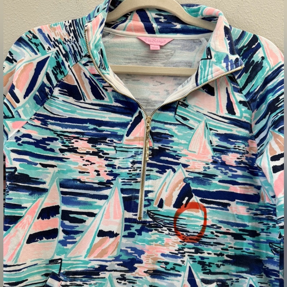 Lilly Pulitzer Skipper Popover Pier Pressure Sailboat print Quarter Zip Small - Picture 8 of 8